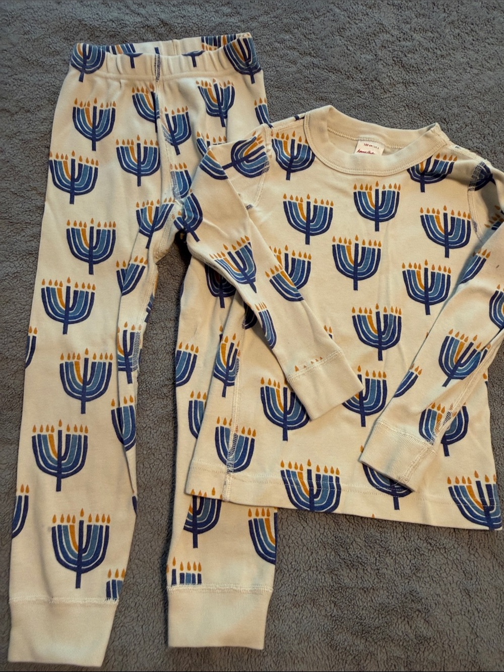Hannah Anderson Long Sleeve Size 4 Pajama Set with Blue Hanukkah Menorah Print